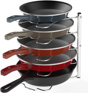 Simplehouseware Pan Organizer Rack Holder for Kitchen/Cupboard/Countertop, Chrome