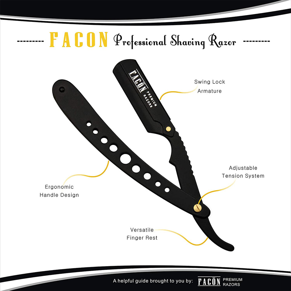 100 BLADES +  Professional Classic Straight Edge Barber Razor - Salon Quality Cut Throat Shavette