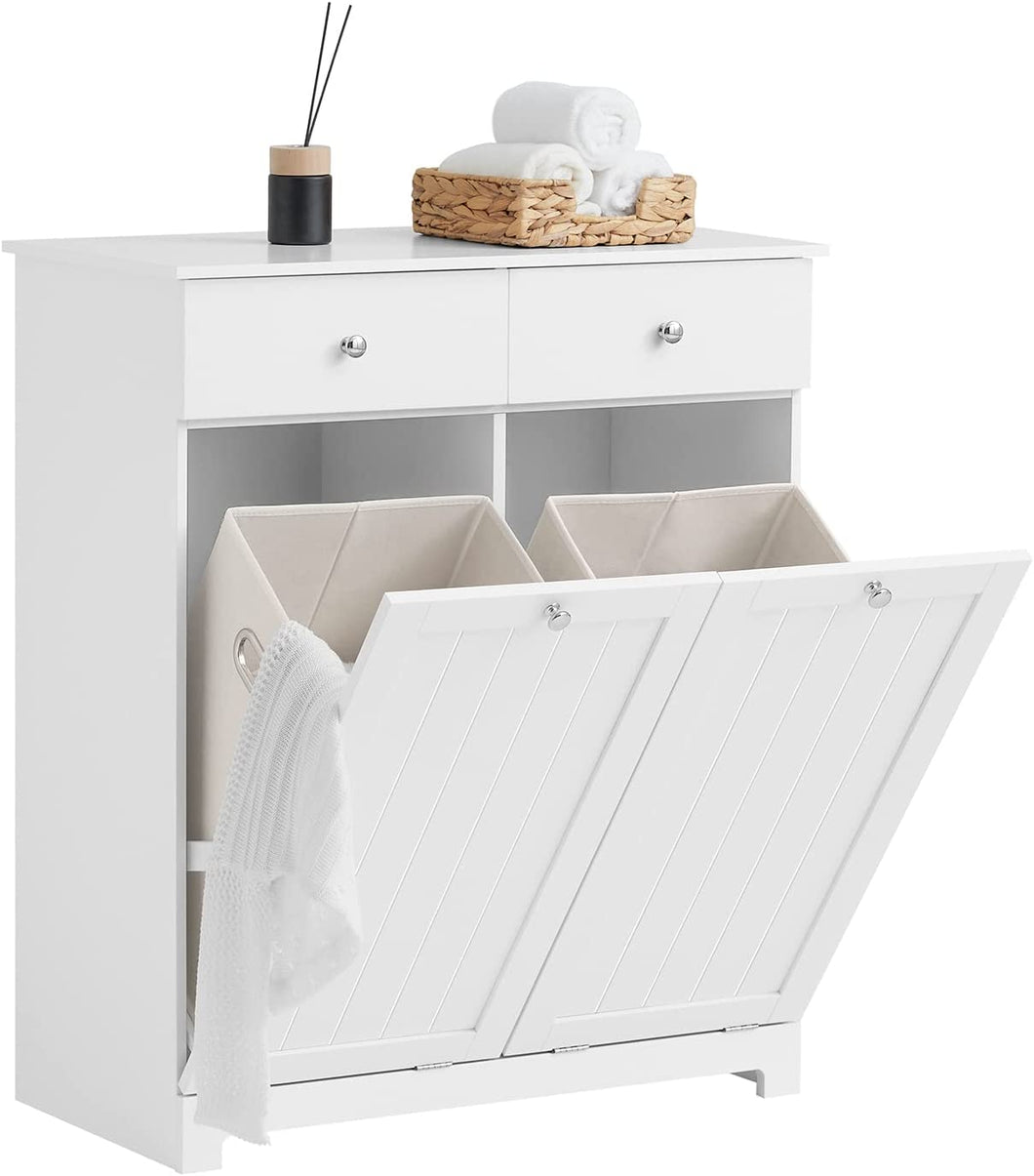 BZR33-W, 2 Drawers 2 Doors Laundry Cabinet Laundry Chest with 2 Removable Laundry Baskets, Bathroom Cabinet