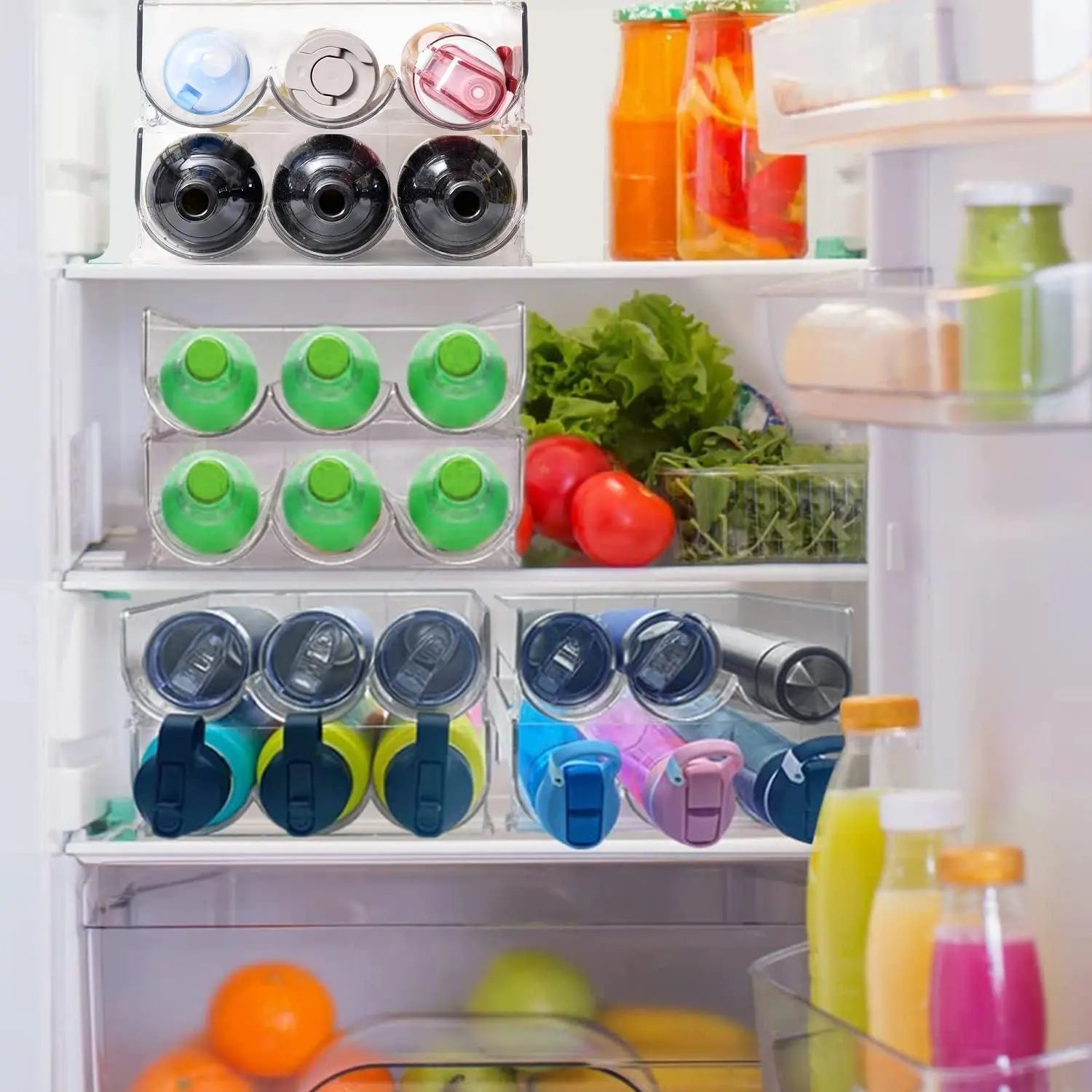 Plastic Water Bottle Organizer, 2 Pack Stackable Water Bottle Storage Rack Organizer for Kitchen Cabinets Countertop, Pantry, Fridge, Wine and Water Bottle Holder Hold 6 Bottles