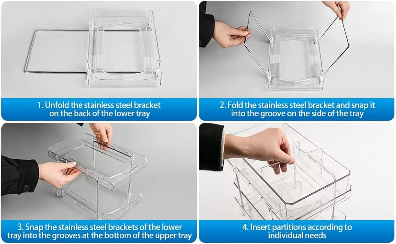 2 Tier Clear Organizer with Dividers, Multi-Purpose Slide-Out Kitchen Pantry Storage Container, Bathroom Vanity Counter Organizing Tray, under Sink Closet Organization, Medicine Cabniet Storage Bins