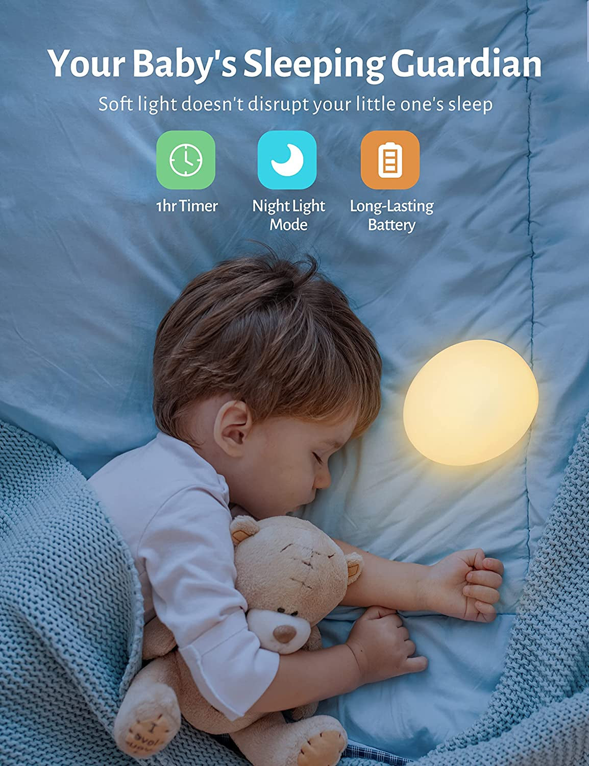 Night Light for Kids, Baby Night Light with 8 Color Changing Mode & Dimming Function, Rechargeable Egg Night Light with 1 Hour Timer&Touch Control, up to 100H