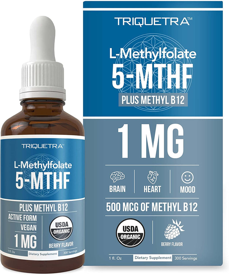 L Methyl Folate 15Mg plus Methyl B12 Cofactor – Organic, Cherry Flavor, Professional Strength, Liquid Sublingual, Active 5-MTHF Form - Supports Mood, Homocysteine Methylation, Cognition (60 Servings)