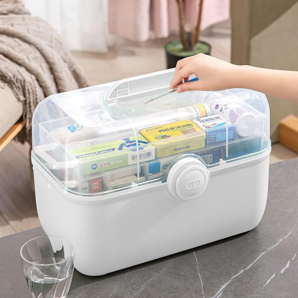 Medicine Storage Box and Plastic Storage Box, Multipurpose Organizer and Storage Case for Art Craft and Cosmetic,Hobby Accessories, Bathroom Cosmetics, and Toiletries