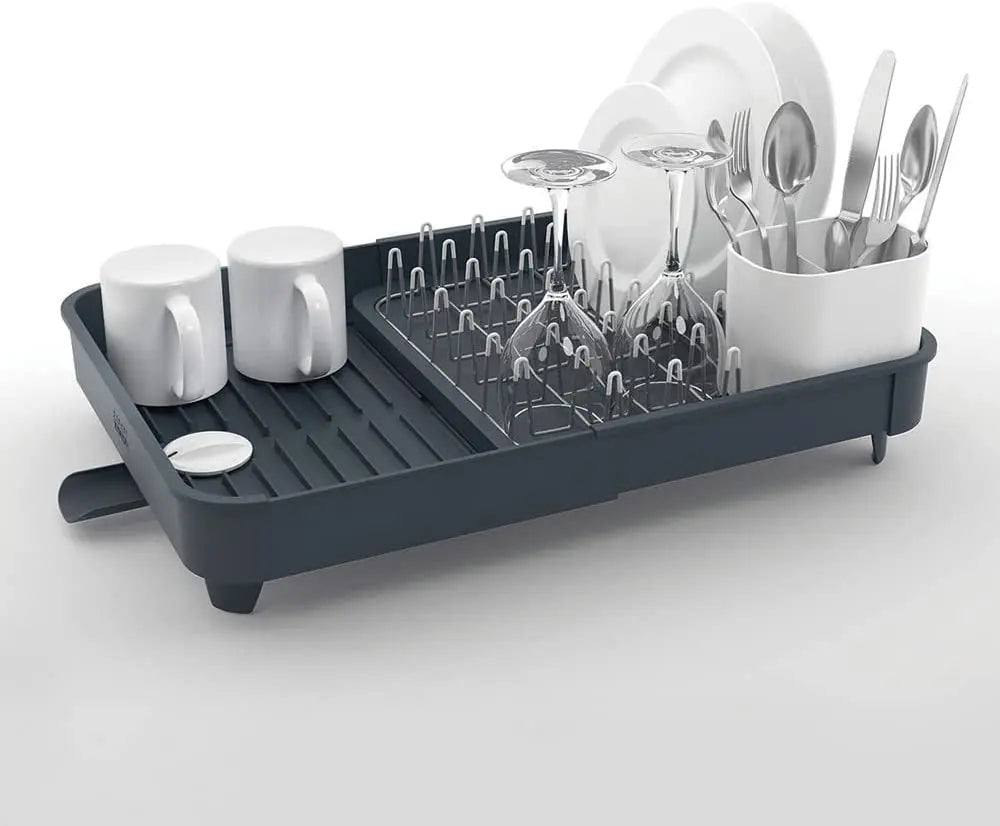 Extend Expandable Dish Drainer Rack with Removable Cutlery Holder Swivel Draining Spout – Grey