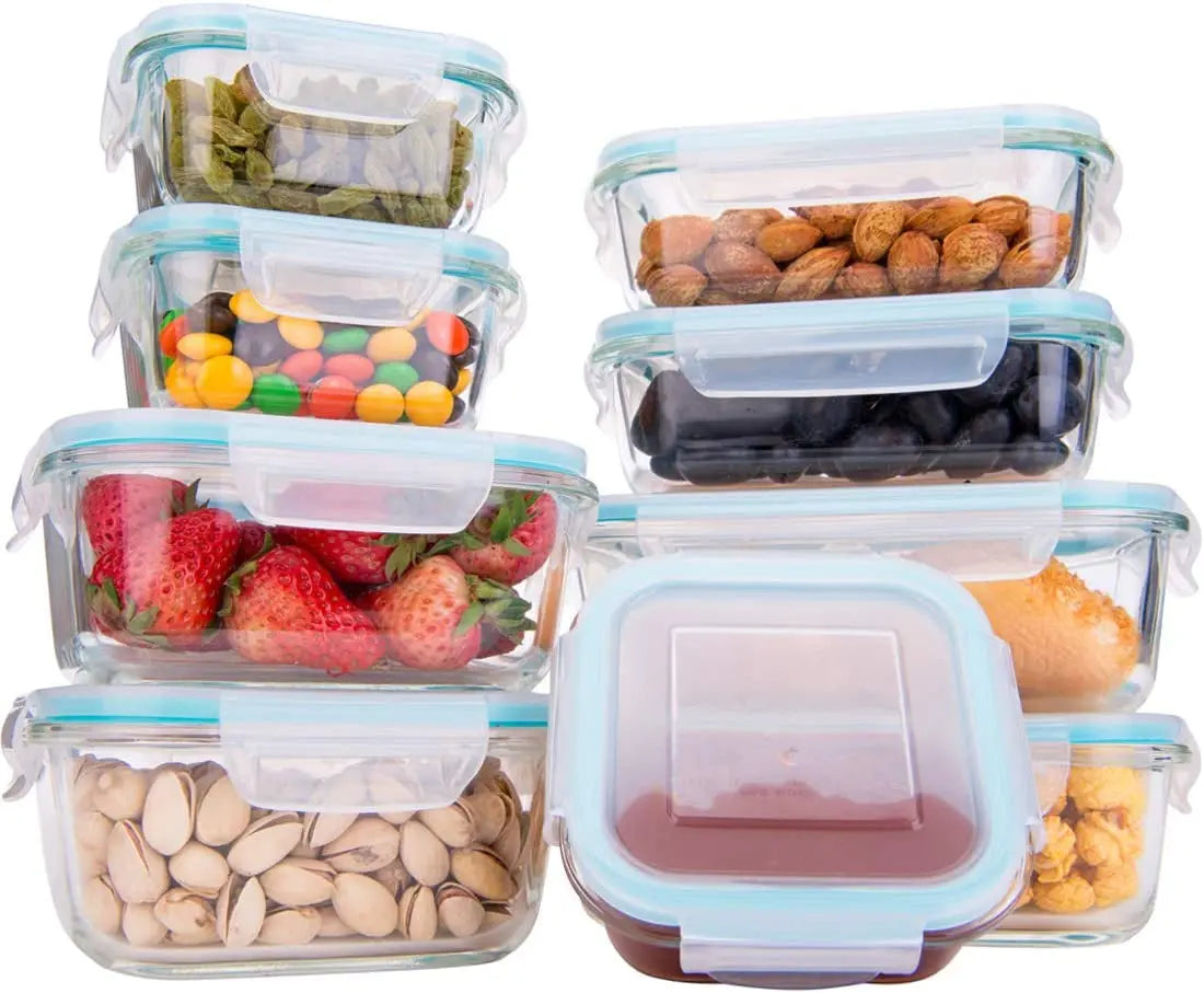 Glass Food Storage Containers with Lids - Glass Containers with Lids for Food - Reusable Bento Box Glass Lunch Containers with Locking Lids - Glass Meal Prep Containers - BPA Free & FDA Approved(9 Pack)