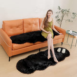 Soft Fluffy Rug Faux Sheepskin Fur Area Rug Shaggy Couch Cover Seat Cushion Furry Carpet beside Rugs for Bedroom Floor Sofa Living Room Runner, 60X180Cm (Black)