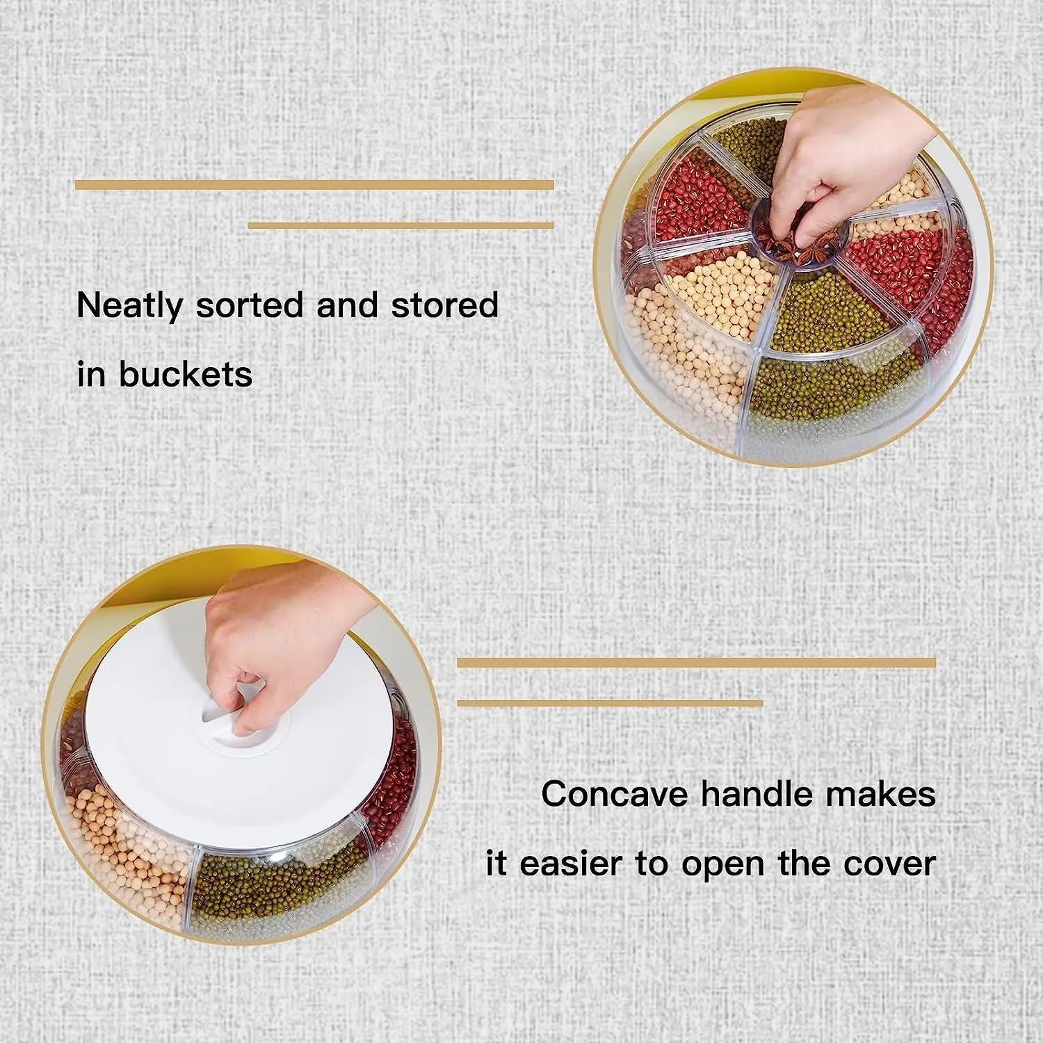 Gingersun 6In1 Rotating Grain Dispenser, 6 Compartment 360° Rotating Rice Storage Cereal Container Box Kitchen Food Divided Case with Measure Cup, 8KG Capacity