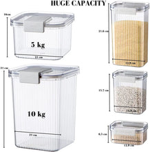 Load image into Gallery viewer, ™ 5 Piece Container Set, Large Airtight Food Storage Container Set of Two, 10KG and 5KG Storage Container Comes with Scoop and 3 Containers for Kitchen and Pantry Organiser

