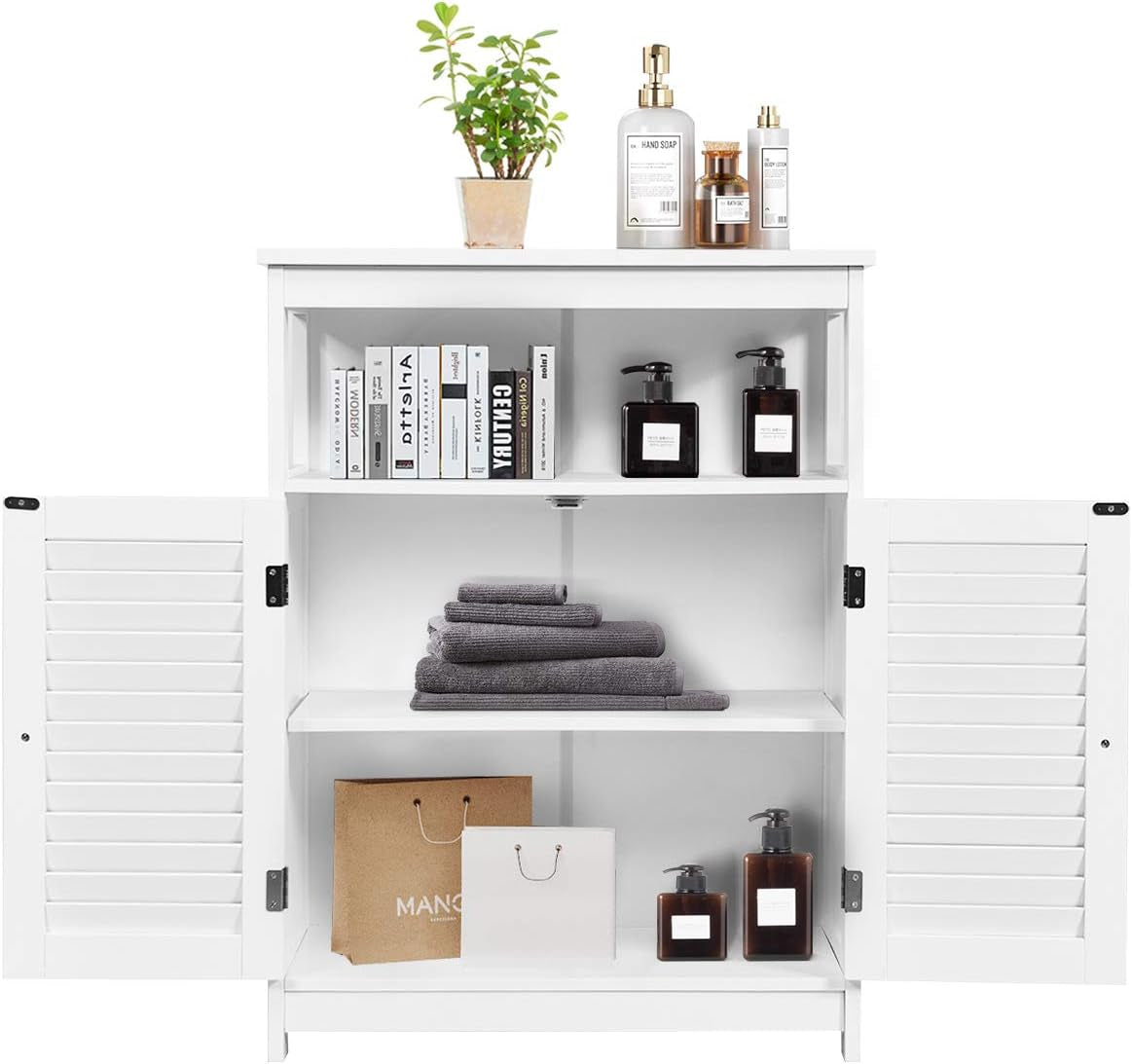 Bathroom Floor Cabinet, Wooden Storage Cabinet W/Double Shutter Door & Height Adjustable Shelf, Free Standing Kitchen Cupboard, Entryway Storage Cabinet, 60 X 30 X 80 Cm (White)