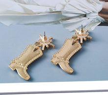 Load image into Gallery viewer, CZ Snowflake Cowgirl Boot Dangle Earrings for Women Girls Cubic Zirconia Star Shell Pearl Western Cowboy Statement Drop Dangling Stud Fashion Christmas Festival Party Jewelry Gifts
