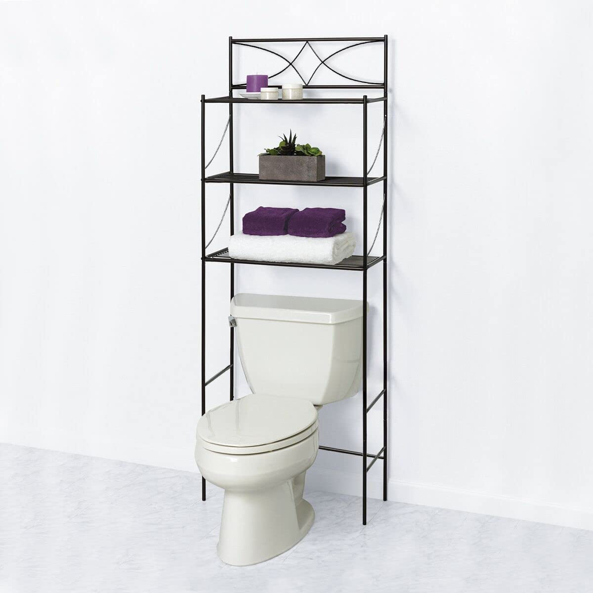 3 Shelf over Toilet Bathroom Space Saver Towel Storage Rack Organizer, 59 X 25 X 165Cm (Black)