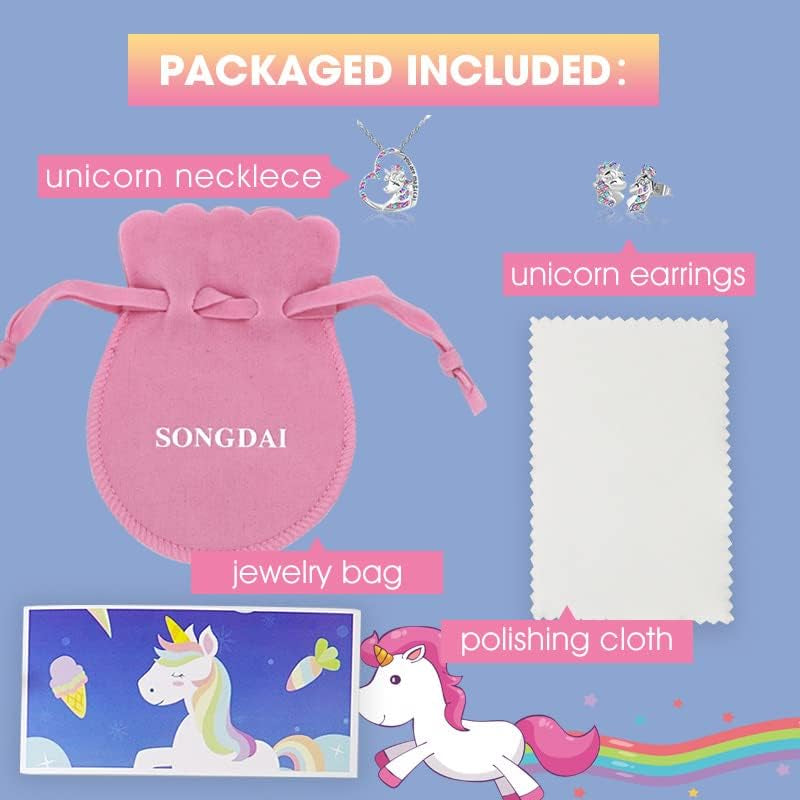 Unicorn Earrings Necklace Hypoallergenic Girls Toys Jewelry Licorne Heart Crown Pendant Earring Necklaces Girl Birthday Party Gifts for Daughter Granddaughter