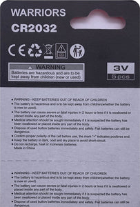 Warriors 2032 CR2032 Coin Button Cell 3V 3 Volt Lithium Batteries 5X Retail Pack Compliant with Coin Battery Safety Standards 2020