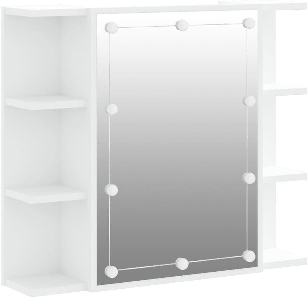 Mirror Cabinet with LED Bathroom Vanity Unit Wall-Mounted Make up Cosmetic Jewellery Dressing Mirror with Storage Shelf White