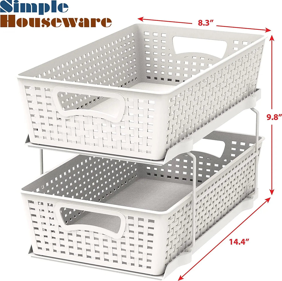 Simplehouseware 2 Tier Bathroom Organizer Tray Pull-Out Sliding Drawer/Under-Sink Storage, White
