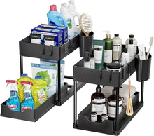Load image into Gallery viewer, Under Sink Storage - 2 Pack under Sink Organizer - Sliding Drawer Shelf Pull Out with Hooks Cup for Kitchen Bathroom
