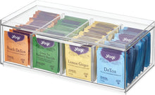 Load image into Gallery viewer, Crisp Bpa-Free Plastic Stackable Tea Bag Organizer for Kitchen Cabinets and Countertops - 12.59&quot; X 6.23&quot; X 4.57&quot;, Clear with Gray Dividers
