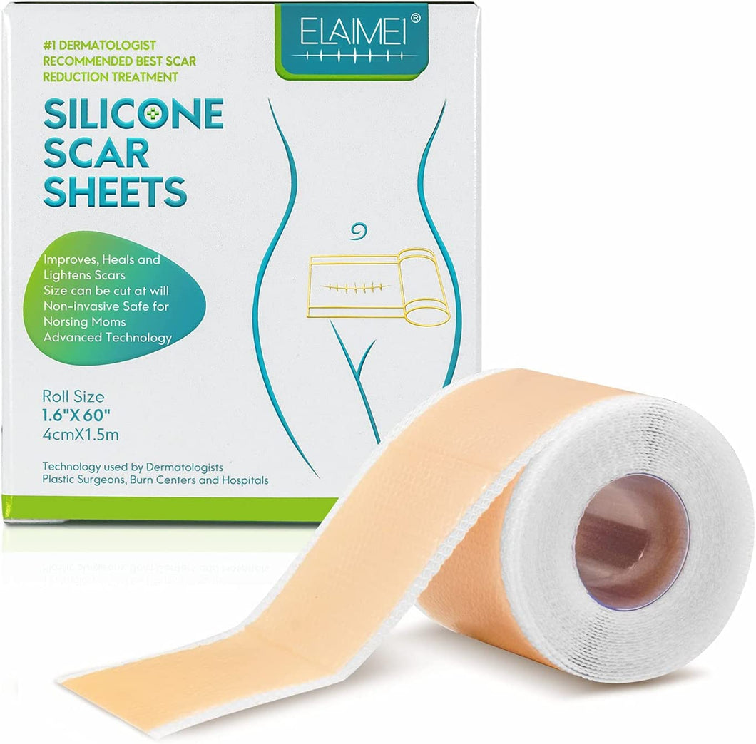 Silicone Scar Sheets,Scar Removal,Silicone Scar Tape Roll for C-Section,Professional Painless Silicone Keloid Scars from Surgery, Burn, Acne Et (1.6” X 60”Roll-1.5M)