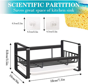 Kitchen Sink Caddy Sponge Holder -Sink Caddy Organizer, Sponge Holder for Sink, Sink Tray Drainer Rack, Soap Dish Dispenser Brush Holder Storage Kitchen Accessories(Black)
