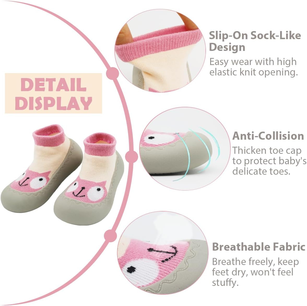 Non-Slip Baby Toddler Sock Shoes, Ultra-Lightweight Cotton Baby First Walking Shoes Slipper Shoes with Soft Rubber Sole Unisex Non-Skid Indoor Outdoor Floor Slipper Kid Girls Boys Socks Boots