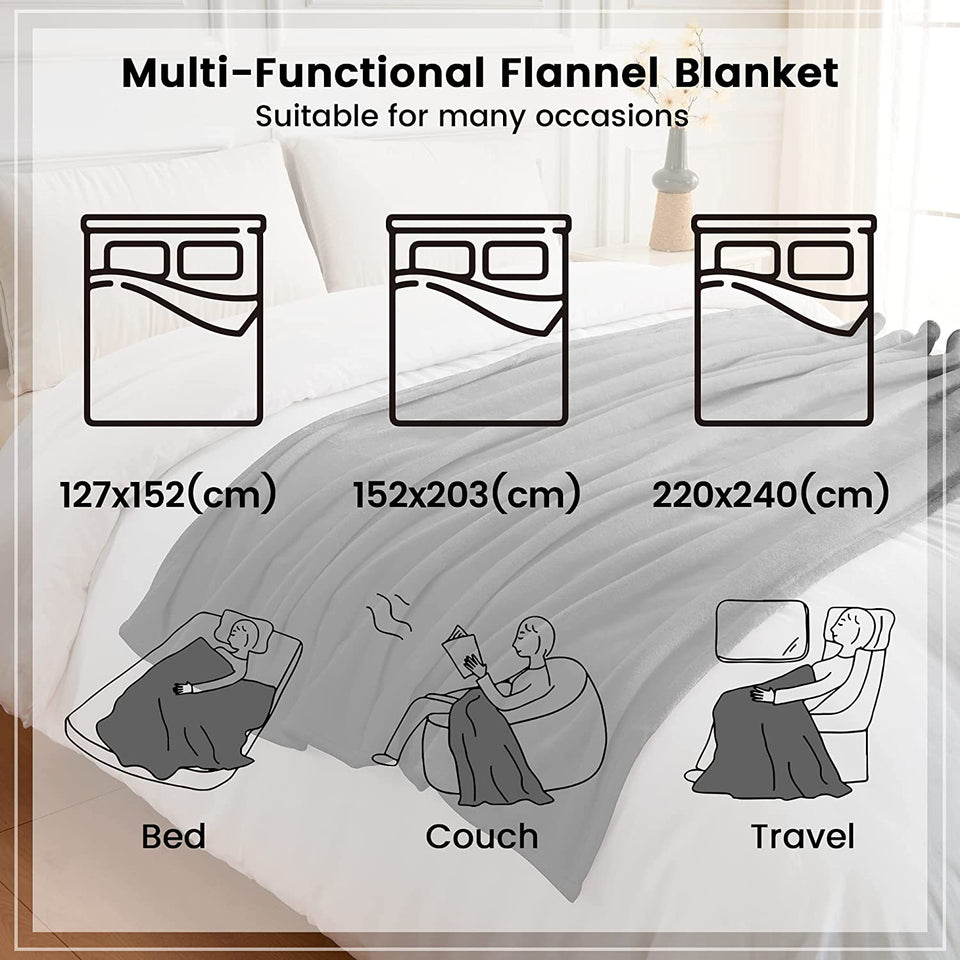 Fleece Blankets 152X203Cm - 300GSM Lightweight Flannel Microfiber Fuzzy Soft Cozy Blanket for Bed, Sofa, Couch, Travel, Camping (Charcoal)