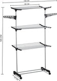 Folding 3 Tier Clothes Laundry Drying Rack, Stainless Steel Tubes, Rolling Collapsible Garment Laundry Dryer Hanger Stand Rail Indoor & Outdoor Home