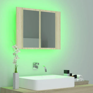 LED Bathroom Mirror Cabinet Indoor Washroom Vanity Wall Furniture Household LED Mirror Storage Cabinet with RGB Light Sonoma Oak Acrylic