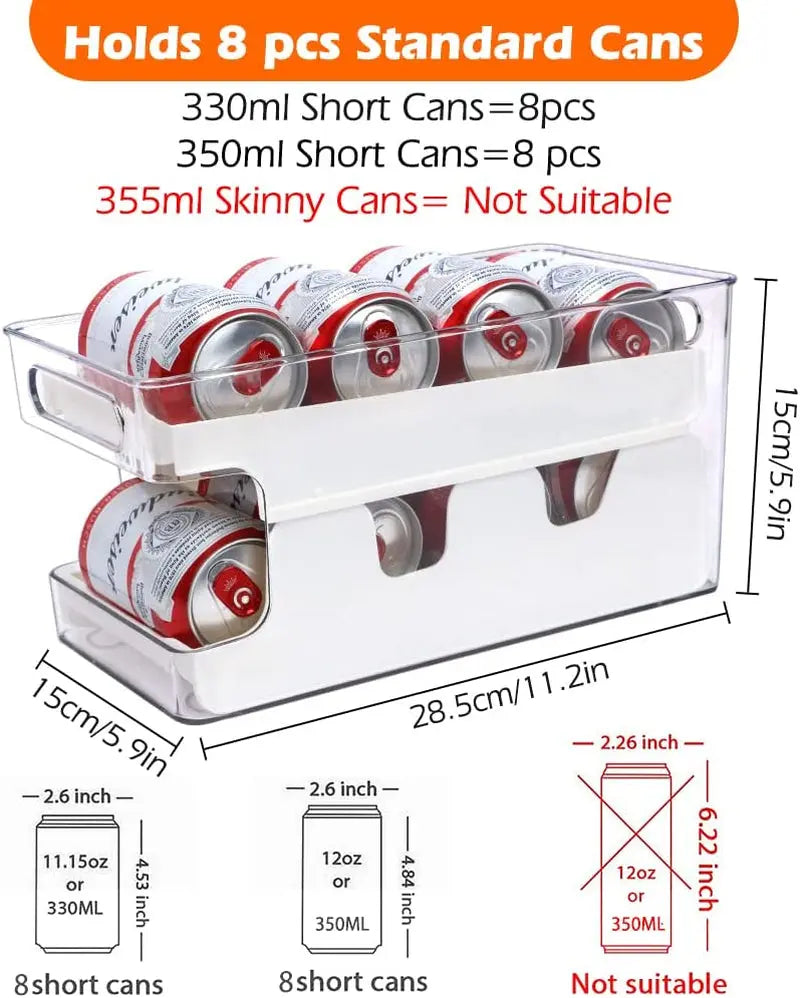 Soda Can Organizer Dispenser for Refrigerator, Clear Plastic Canned Food Pop Beverage Container Holder Storage Bin with Lid for Freezer Rack Pantry Cabinet Cupboard Kitchen-Standard