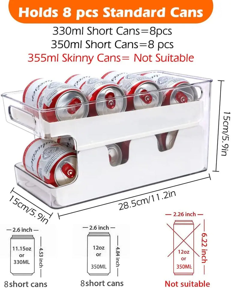 Soda Can Organizer Dispenser for Refrigerator, Clear Plastic Canned Food Pop Beverage Container Holder Storage Bin with Lid for Freezer Rack Pantry Cabinet Cupboard Kitchen-Standard