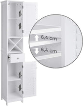 Load image into Gallery viewer, BBC69WT Bathroom Cabinet Tall Cabinet with 2 Slat Doors Storage Cabinet with Drawer Removable X-Shaped Shelf 32 X 30 X 170 Cm Scandinavian Style White
