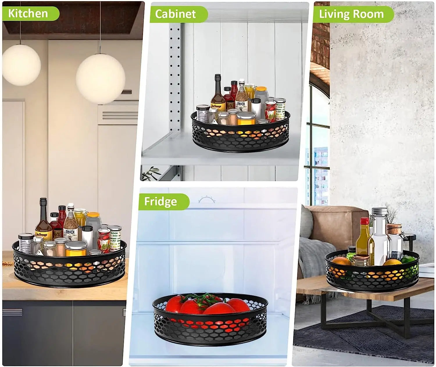 2 Pack Pantry Lazy Susan Turntable Organiser for Kitchen, Cabinet, Fridge, Vanity, Table, Spin Smoothly Metal Lazy Susan Organizer Storage Rack for Spices Vitamin Skin&Hair Care Products