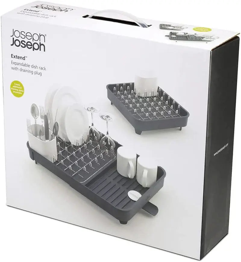 Extend Expandable Dish Drainer Rack with Removable Cutlery Holder Swivel Draining Spout – Grey
