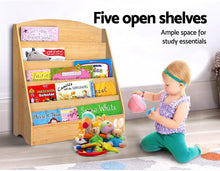 Load image into Gallery viewer, Kids Bookcase, Keezi 5-Tier Wooden Kids Bookshelf Magazines Display Rack Stand - Natural
