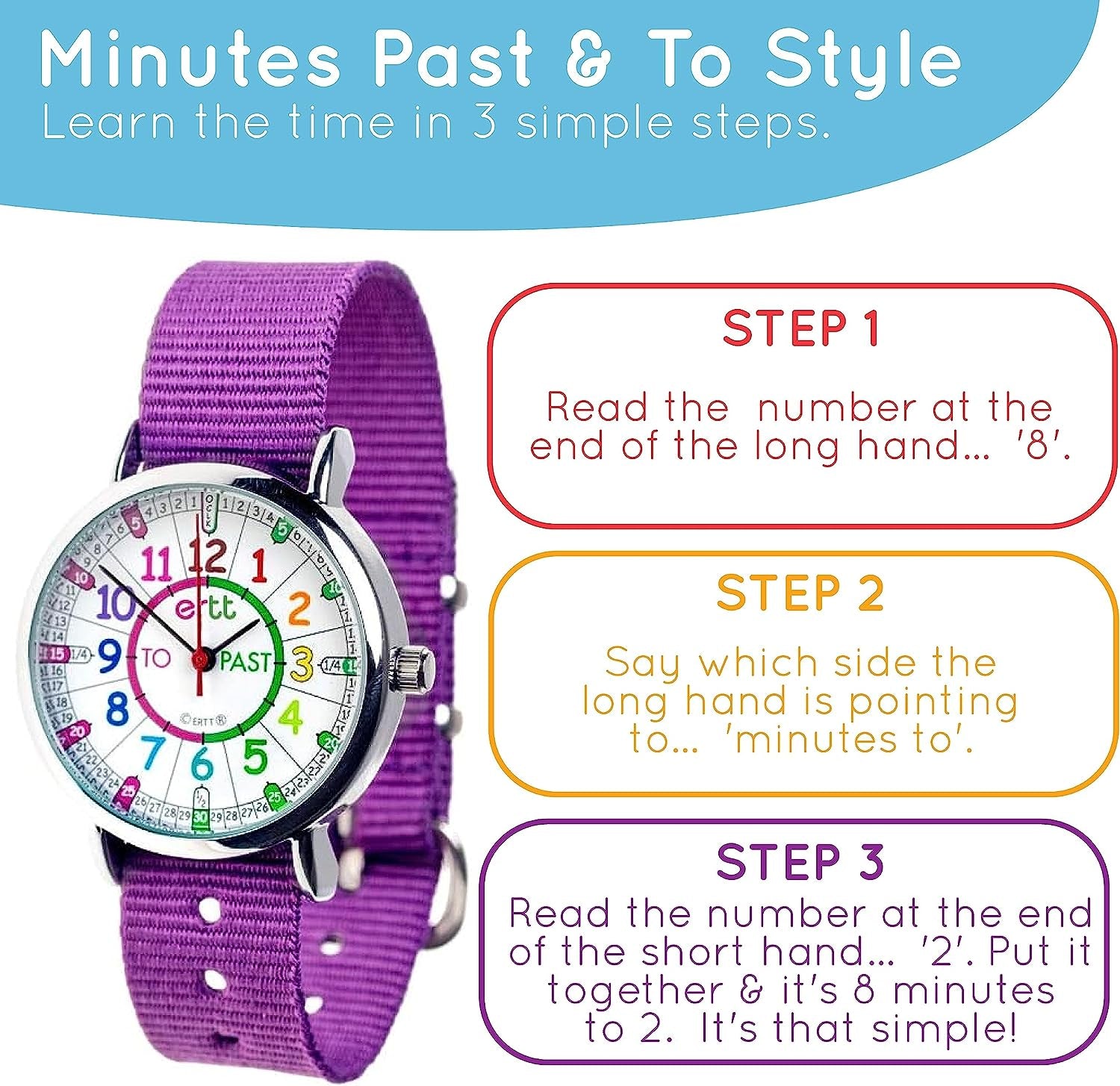 Learn the Time Past/To Children'S Watch Purple #ERW-COL-PT
