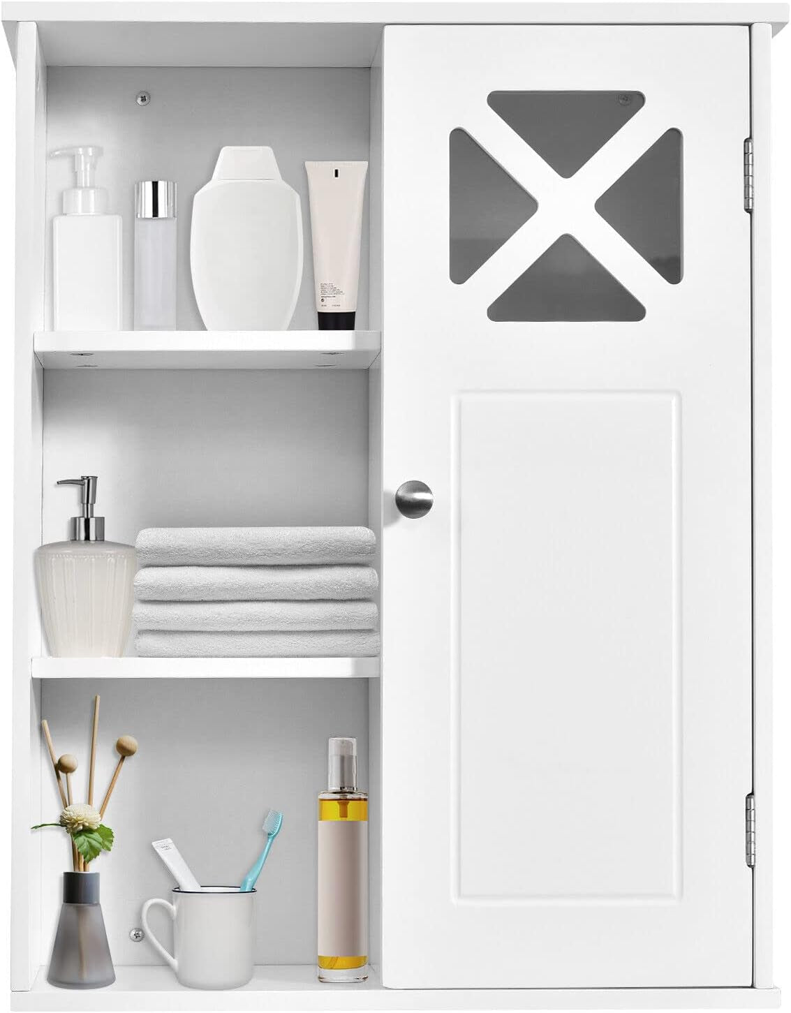 Bathroom Medicine Cabinet, Wall-Mounted Storage Cabinet, Storage Organizer W/Adjustable Shelves & Open Compartments for Bathroom, Living Room, Kitchen, White