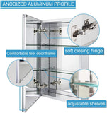 Aluminum Bathroom Medicine Cabinet with Framless Double Sided Mirror Door15 Inch X 24 Inch Recess or Surface Mount, Silver