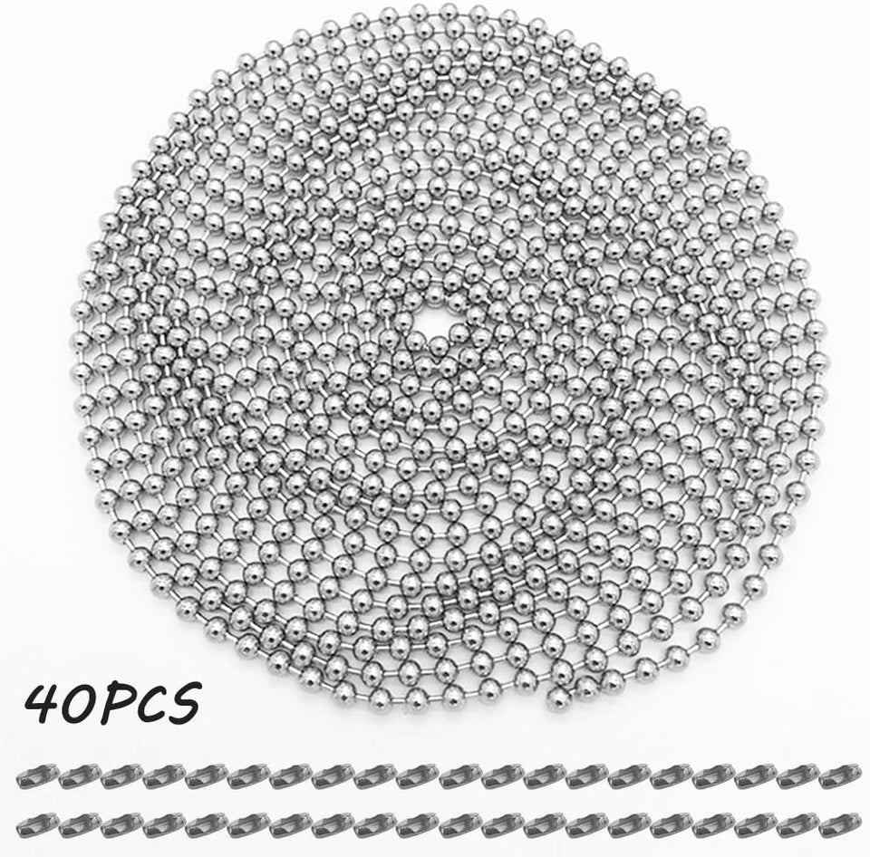 Beaded Pull Chain Extension with Connector, Stainless Steel 5 M Length Pull Chain with 40 Matching Connectors for Daily Life-Silver