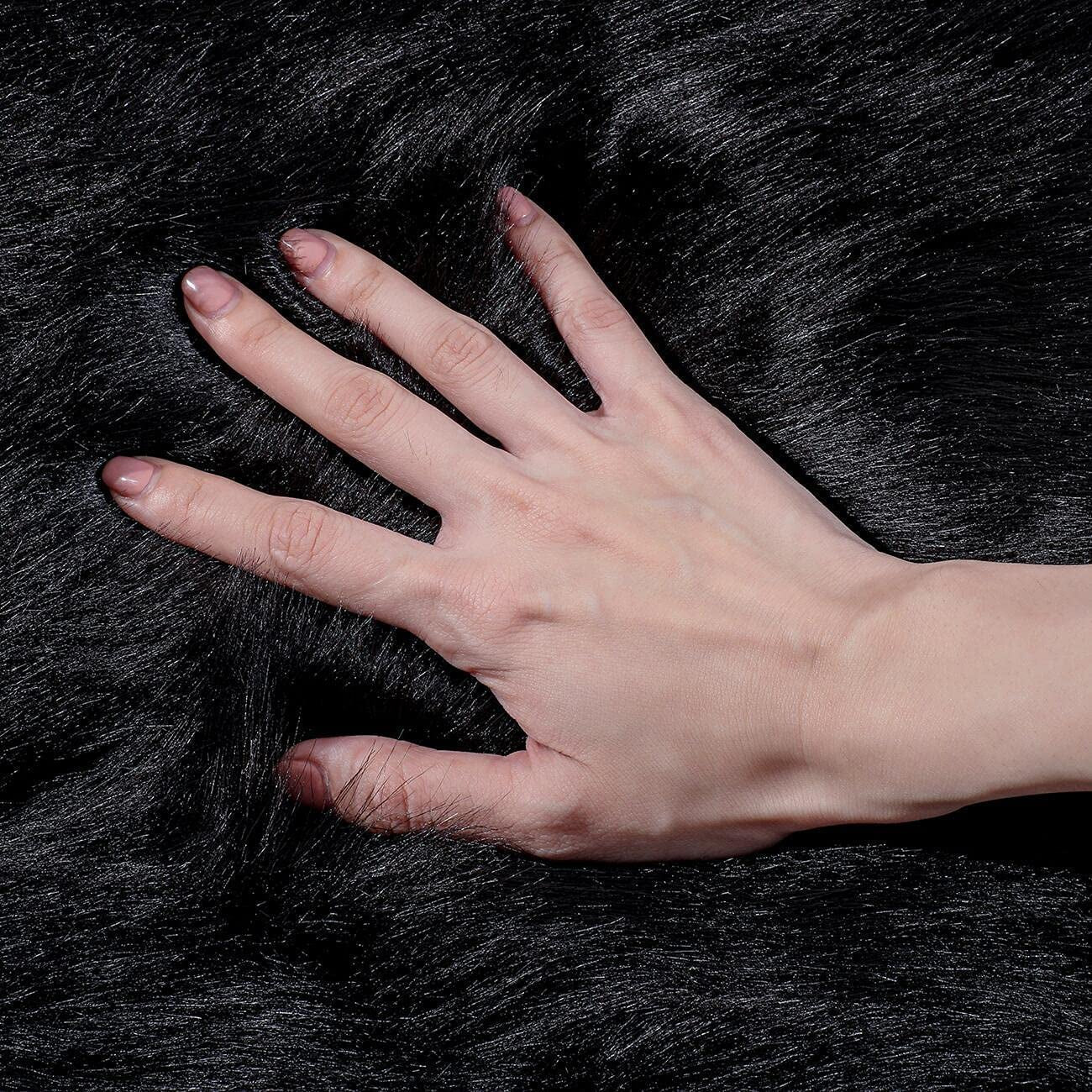 Soft Fluffy Rug Faux Sheepskin Fur Area Rug Shaggy Couch Cover Seat Cushion Furry Carpet beside Rugs for Bedroom Floor Sofa Living Room Runner, 60X180Cm (Black)