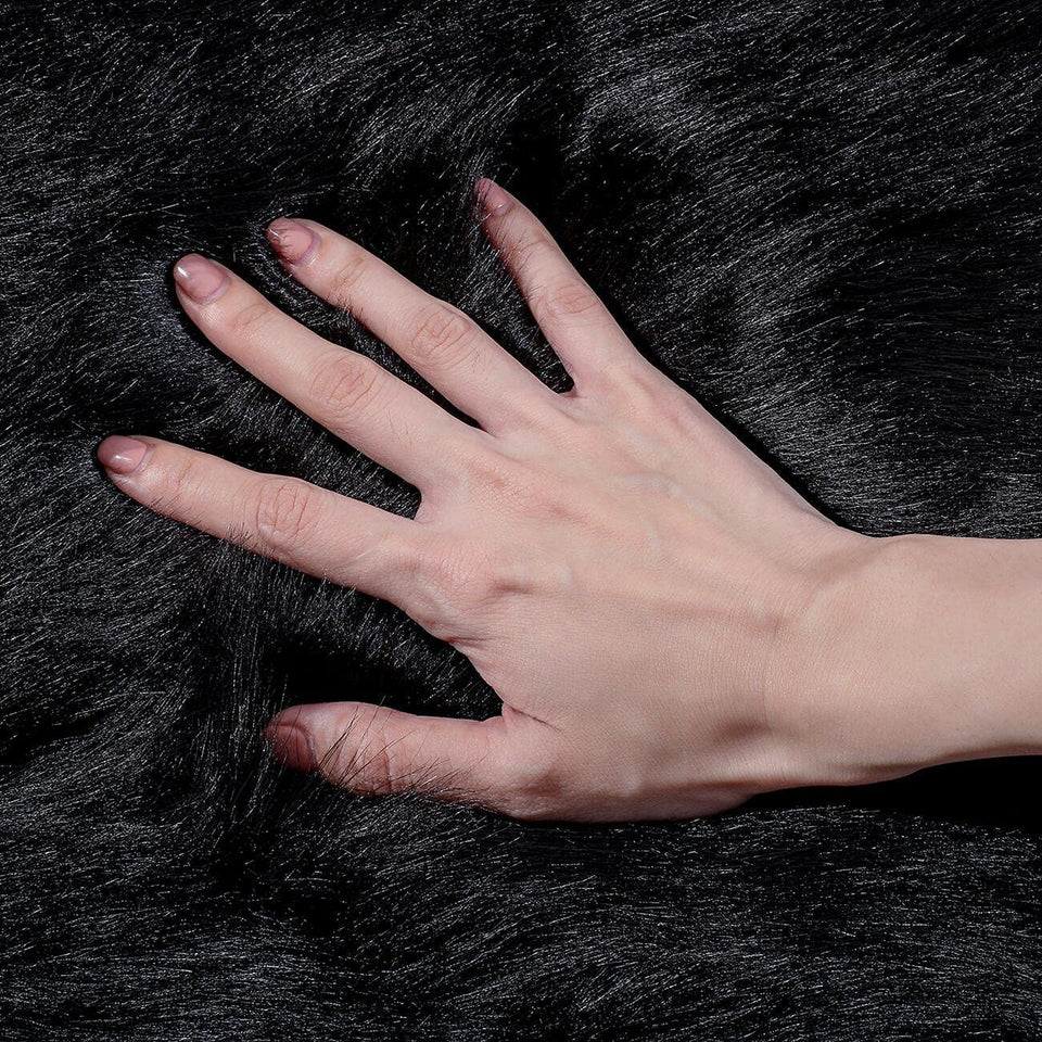 Soft Fluffy Rug Faux Sheepskin Fur Area Rug Shaggy Couch Cover Seat Cushion Furry Carpet beside Rugs for Bedroom Floor Sofa Living Room Runner, 60X180Cm (Black)