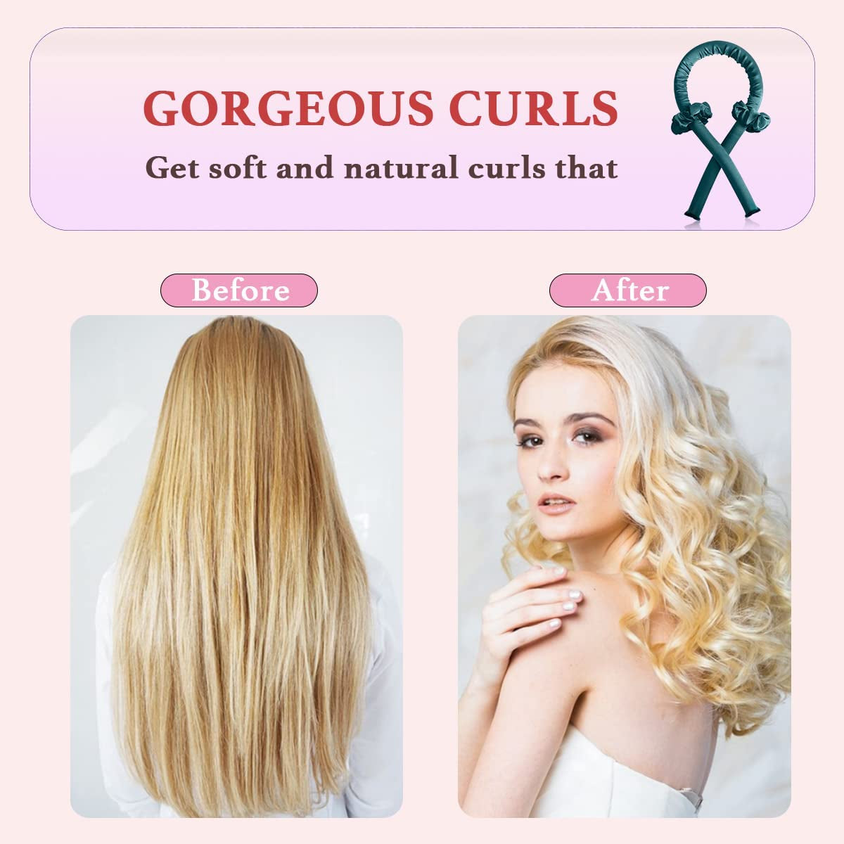 Heatless Hair Curler, Heatless Curls, Women Heatless Curling Rod Headband, Soft and Comfortable Sleep Silk Heatless Curls Ribbon, Curling Iron Kit for DIY Styling of Long Hair