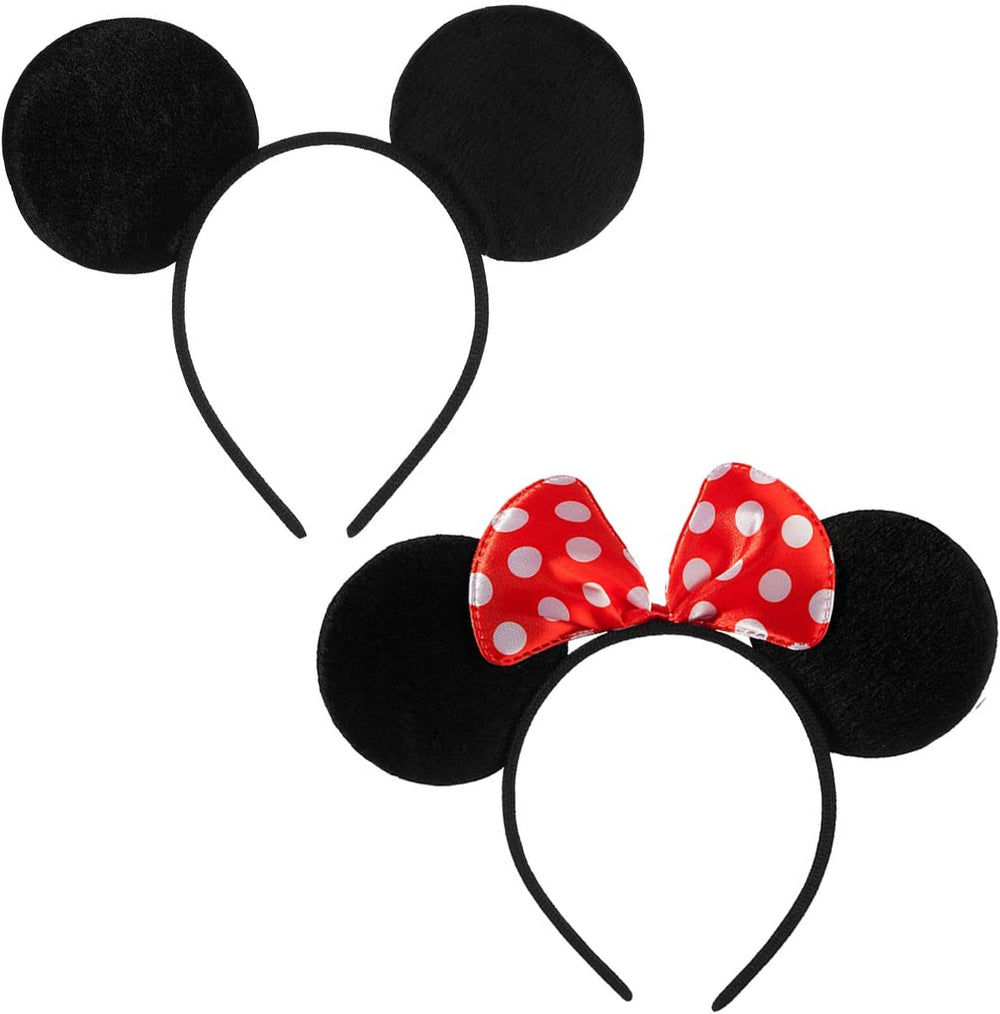 Mickey Minnie Mouse Ears, FANXIER Set of 2 Minnie Ears Headbands Sequin Hair Band for Girls Women Boys Party Mickey Minnie Mouse Ears Medium Black&Bow