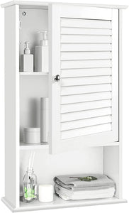 Bathroom Wall Cabinet, Large Capacity Storage Cupboard with Single Louver Door, Height Adjustable Shelf, Modern Medicine Cabinet for Bathroom, Living Room, Kitchen (White)