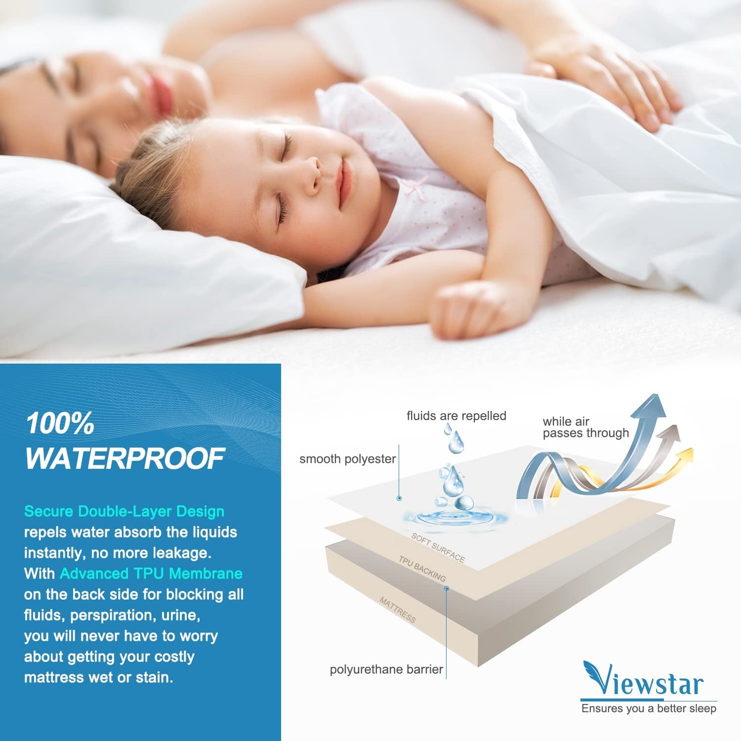 Queen Mattress Protector, Waterproof Mattress Cover, Cooling Bed Cover with Breathable Cotton Terry Surface, Vinyl Free and Fitted Sheet Style Pad Fits up to 18", Machine Washable, 60" X 80"