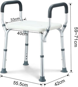 Shower Chair Adjustable Bath Stool Shower Bench Tub Seat with Padded Armrest for Elderly Disabled Bathroom