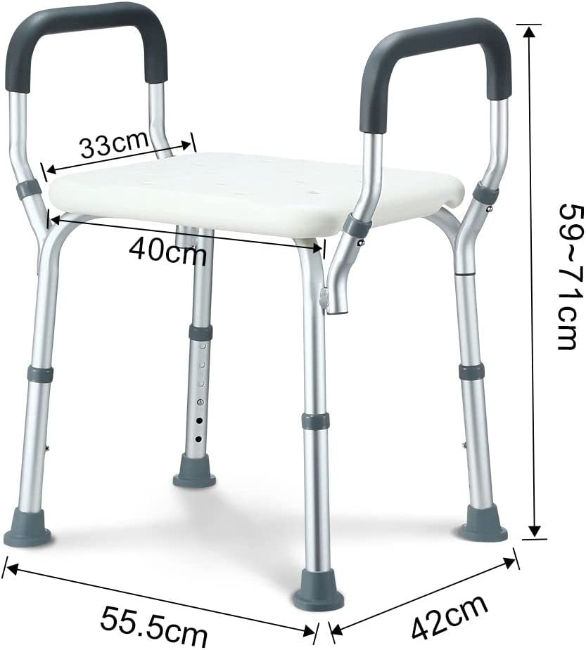 Shower Chair Adjustable Bath Stool Shower Bench Tub Seat with Padded Armrest for Elderly Disabled Bathroom