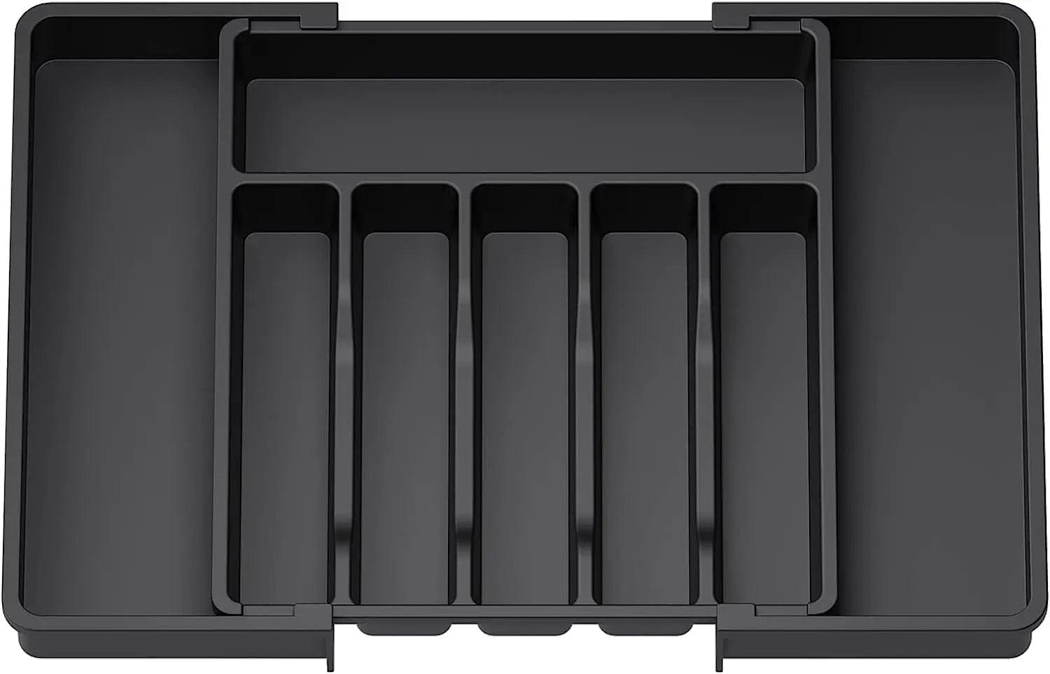 Cutlery Drawer Organiser, Expandable Utensil Tray for Kitchen, Adjustable Silverware and Flatware Holder, Compact Plastic Storage for Spoons Forks Knives, Large, Black