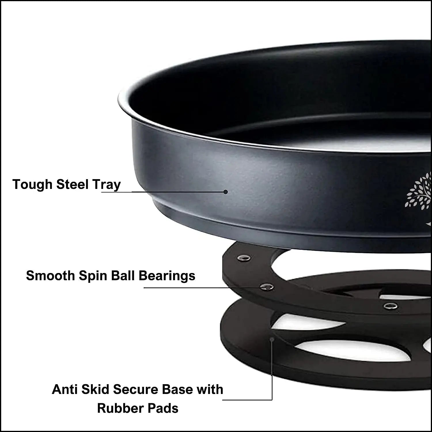 Lazy Susan Turntable -Kitchen Storage & Organisation -Rotating Organiser Shelf for Pantry Spice Jars, Countertop Condiments, Fridge Sauces-10" Stainless Steel Black Tray-Australian Company