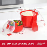 82001 Microwave Rice Cooker (2.6L) and round Microwave Food Container (915Ml) Bpa-Free, Red/Clear