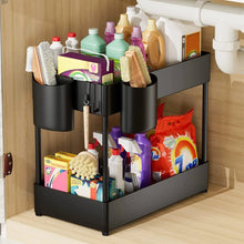 Load image into Gallery viewer, Under Sink Storage Organizer, Multi-Purpose 2-Tier Bathroom Kitchen Organizer Shelf, under Cabinet Shelves with Hooks Hanging Cups
